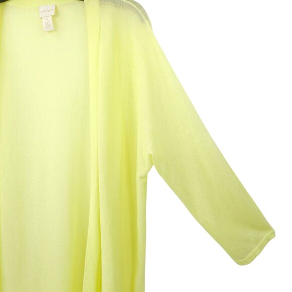 Chicos Open Front Cardigan Womens 1 US M/8 Semi Sheer 3/4 Sleeve Light Yellow - Picture 12 of 16